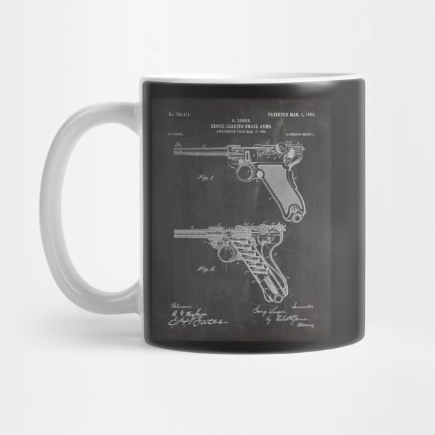 Luger Pistol Firearms Patent - Gun Lover Vintage Guns Art - Black Chalkboard by patentpress